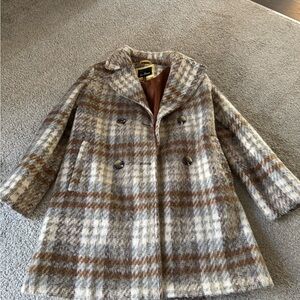 Sam Edelman Brown and Cream Plaid Pea Coat